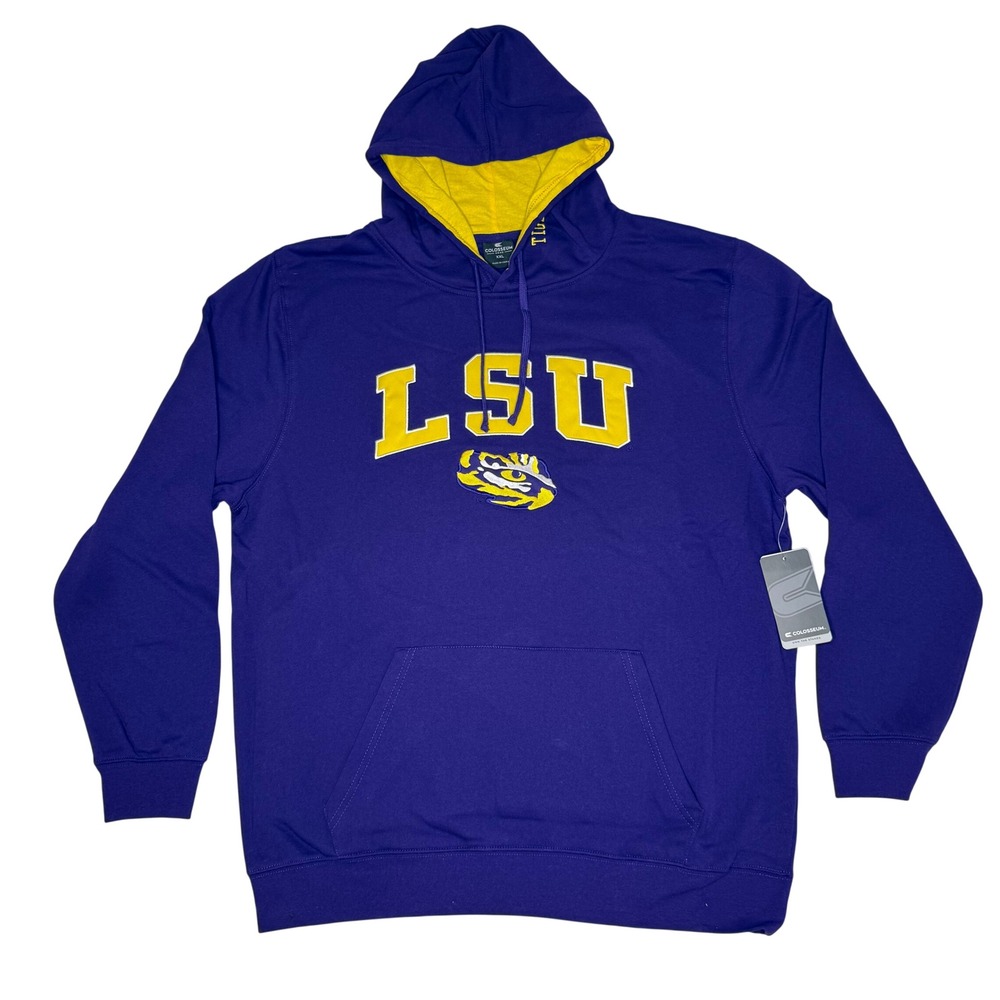 Colosseum LSU Tigers Arch Logo Hoodie Purple Gold Men XXL 2XL NWT